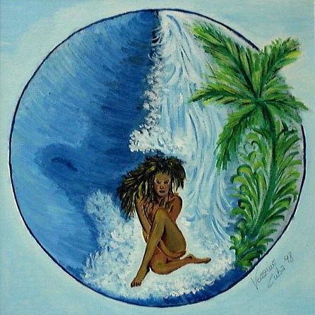 Donna cubana sotto la cascata